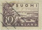 Frimärke ur Gösta Bodmans filatelistiska motivsamling, påbörjad 1950. Frimärke från Finland, 1930. Motiv av Saima Sjön