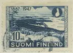 Frimärke ur Gösta Bodmans filatelistiska motivsamling, påbörjad 1950. Frimärke från Finland, 1947. Motiv av Finskt skärgårds landskap 