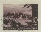 Frimärke ur Gösta Bodmans filatelistiska motivsamling, påbörjad 1950. Frimärke från Kroatien, 1941. Motiv av Plitvice Sjön