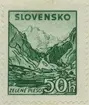 Frimärke ur Gösta Bodmans filatelistiska motivsamling, påbörjad 1950. Frimärke från Slovakiet, 1940. Motiv av Gröna Sjön i Tatrabergen 