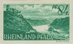 Frimärke ur Gösta Bodmans filatelistiska motivsamling, påbörjad 1950. Frimärke från (Väst Tyskland) Rheinland Pfalz, 1947. Motiv av Rhen Landskap 