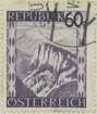 Frimärke ur Gösta Bodmans filatelistiska motivsamling, påbörjad 1950. Frimärke från Österrike, 1945. Motiv av Semmering Klippan