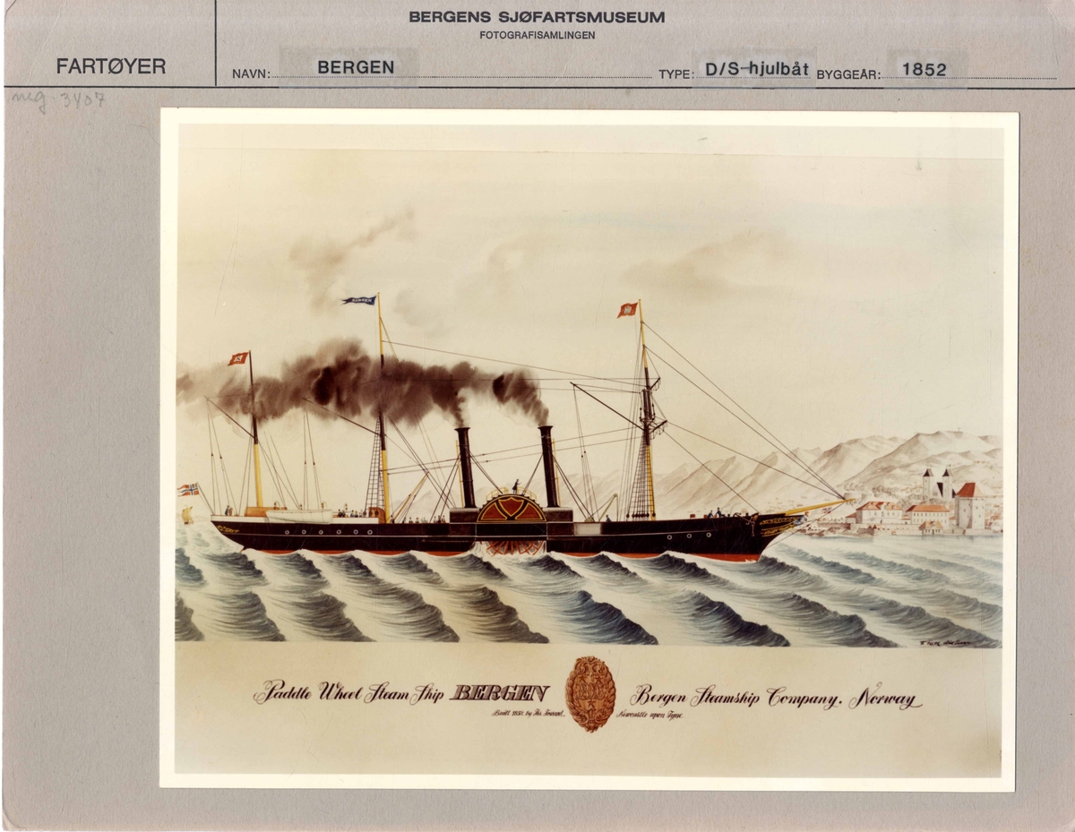 Skipsportrett av DS BERGEN (bygget 1872).