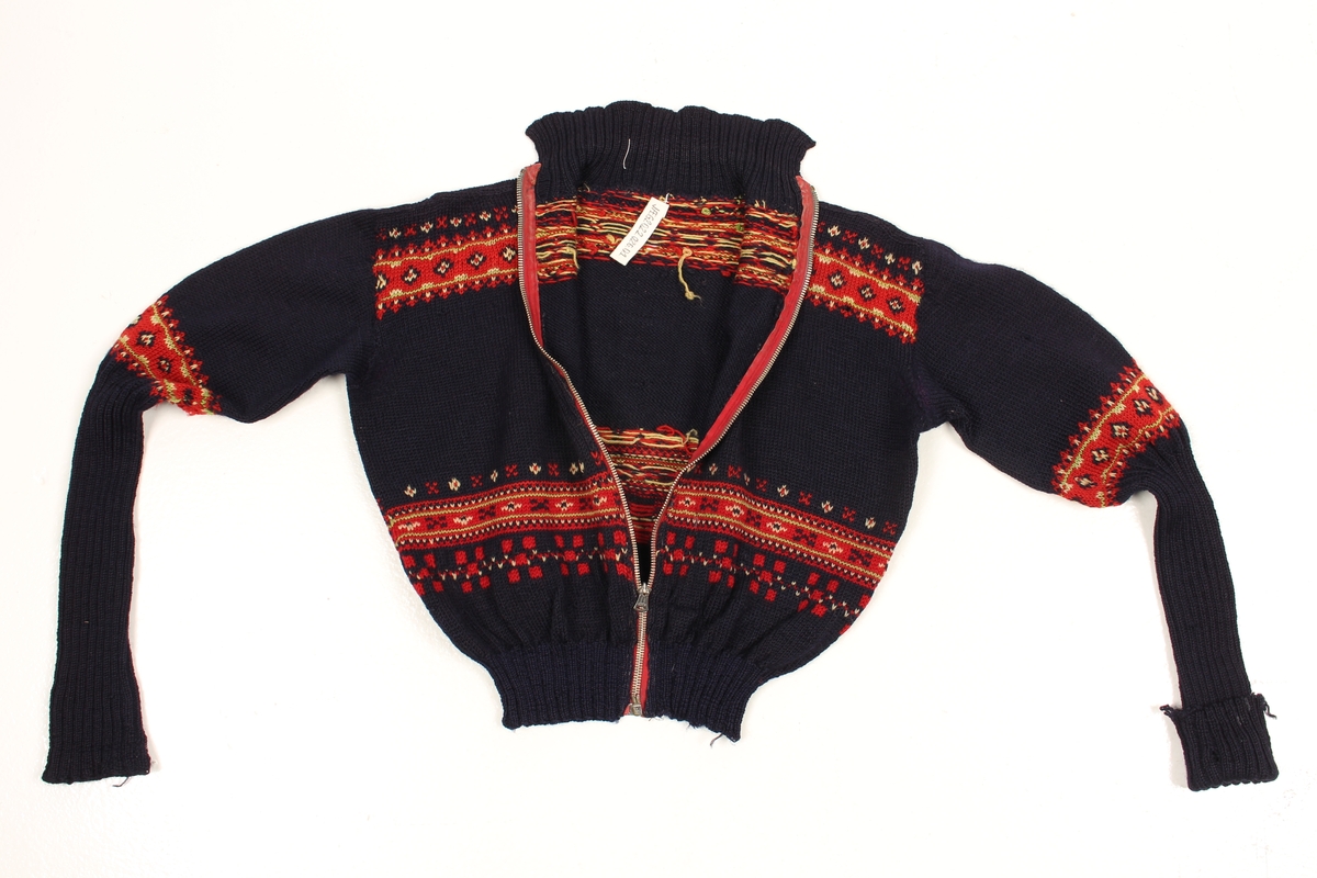 Strikket jakke med glidelås fra 1930-tallet.