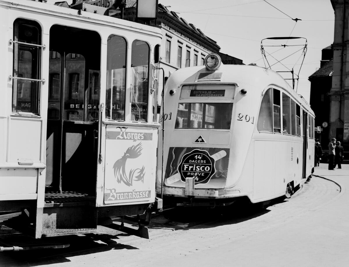 Oslo Sporveier, B1 201, her på Jernbanetorget. Østensjø- Bærumsbanen, linje ØBB.