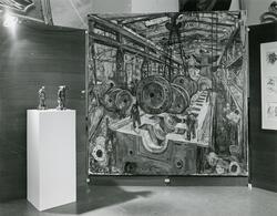 Utställningen "Finnboda varv i kris". Konstverk föreställand