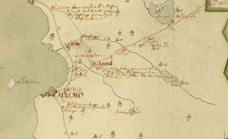 Utsnitt från karta över Malmöhus län, PM 1569.