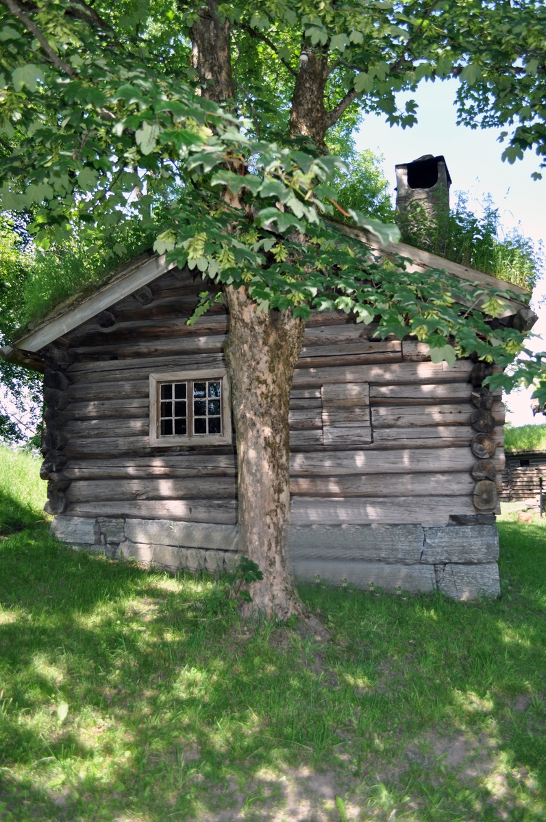 BERGE ELDHUS
Fra Berge, Miland i Tinn. Byggeår: Sen middelalder (1260). 

Eldhuset har opprinnelig vært en årestue med med ett rom. Laftemåten, formen på tømmeret og utformingen av dørpartiet daterer huset til senmiddelalder. Den nåværende takkonstruksjon og utskotet over døra synes å være av yngre dato. Stua har fått installert peis ant. på 16- eller 1700-tallet og små (blyglass-) vinduer, som sporene i veggen viser. Vinduene med tresprosser er ant. fra 1800-tallet.

Den gamle stua ble degradert til eldhus da gården fikk ny og større stuebygning. Eldhusets funksjon på gården kan sammenlignes med bryggerhusets og grovkjøkkenets i bynære strøk. Her ble det vasket, bakt og gjort opp kjøtt- og fiskemat. Navnet henspeiler på ilden, som var viktig for alle slike funksjoner og gjøremål.


THE BERGE FIREHOUSE
From: Berge, Miland in Tinn (Northeast Telemark). Constructed in the late Middle Ages. Rebuilt at the museum in 1962.

The firehouse has originally been an open-hearth cottage with one room. The way the timber is notched, the shape of the timber and the shape ov the doorway dates the house to the late Middle Ages. The present day roof construction appears to be of a newer date. The old cottage was downgraded to firehouse when a larger house was built on the farm.

The function of the firehouse can be compared to theat of the wash-house and the scullery in urban areas. Here there would be washing, baking and preparation of meat and fish. The name indicates the fire, which was important for all such duties and tasks.