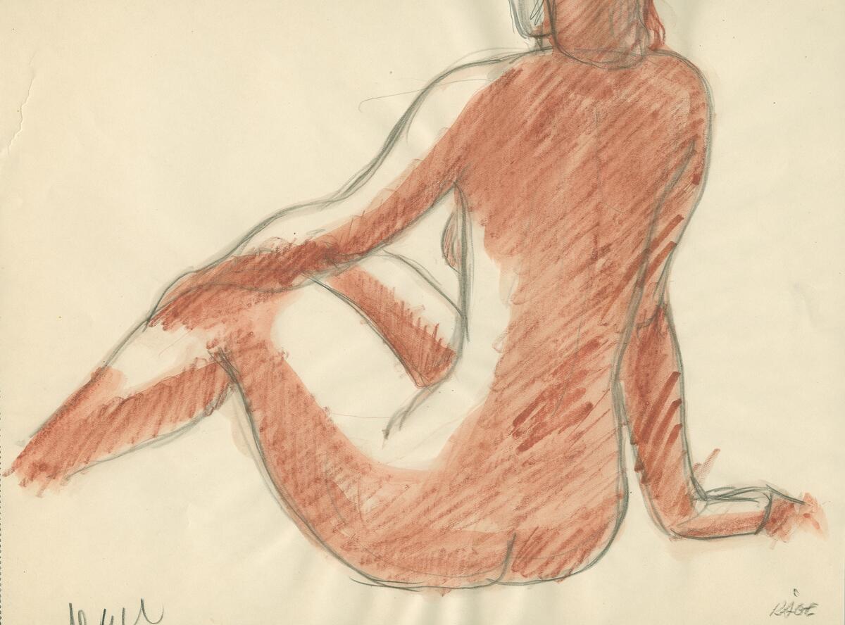 Skisser till nakenstudier i blyerts, akvarell och bläck.