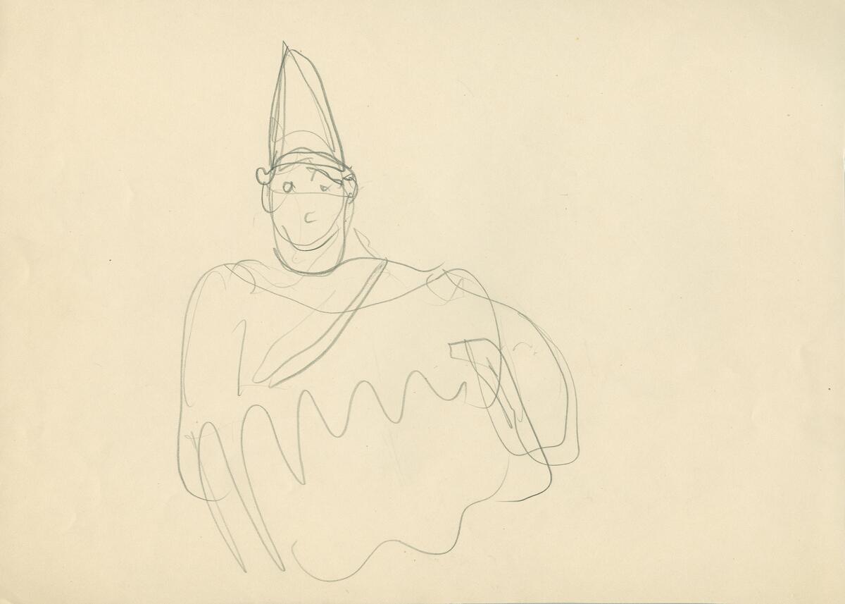 Skisser från teatermiljö, dansare, scenkläder  amerikanska urinvånare, cowboys, människor från Mellanöstern, damer mm. Idéskisser till teateraffischer.