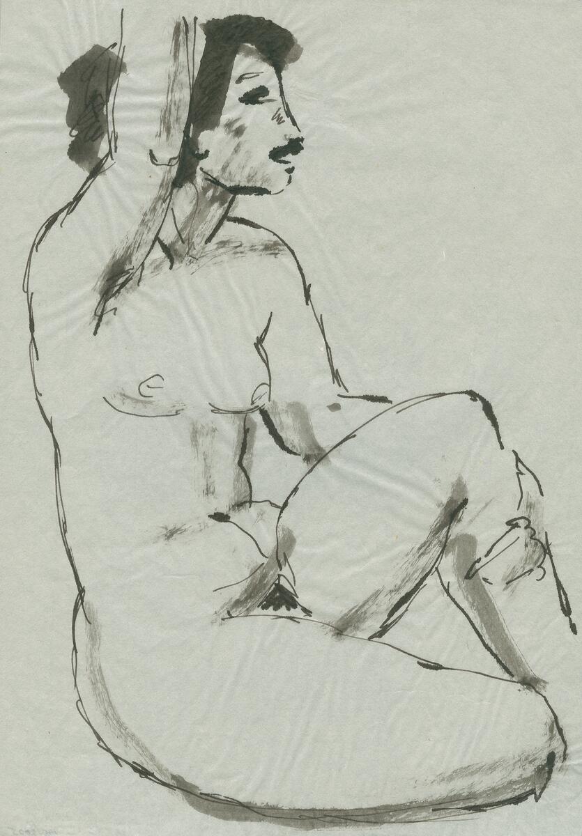 Skisser till nakenstudier i blyerts, akvarell och bläck.