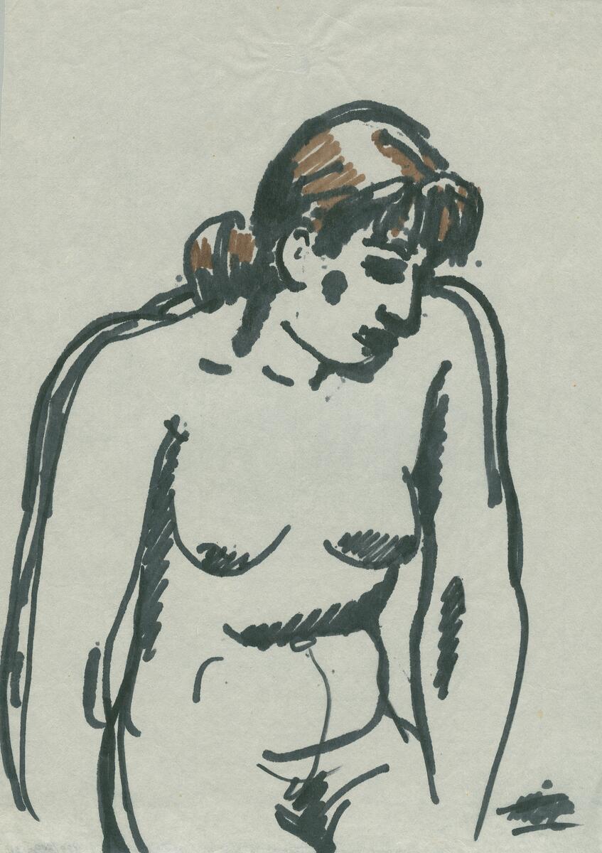 Skisser till nakenstudier i blyerts, akvarell och bläck.