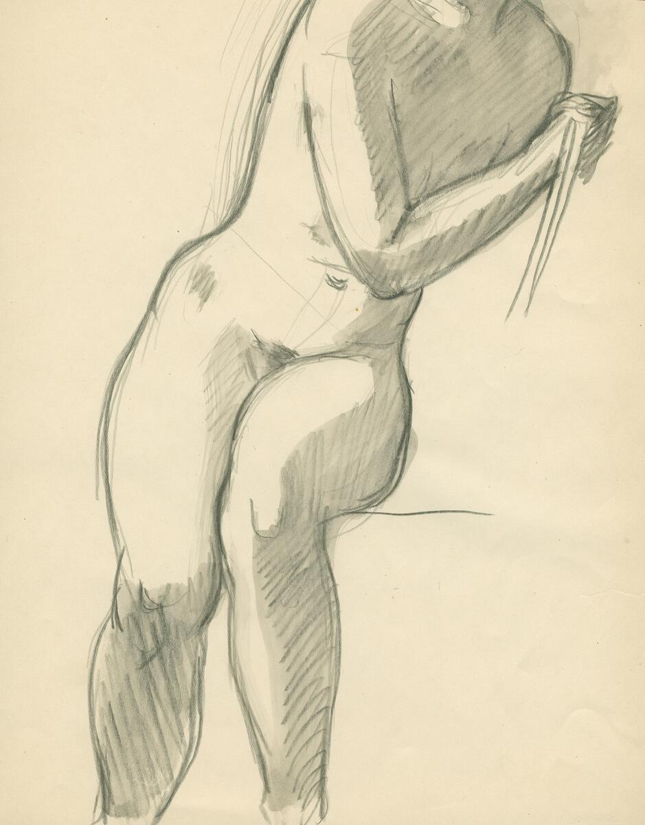 Skisser till nakenstudier i blyerts, akvarell och bläck.