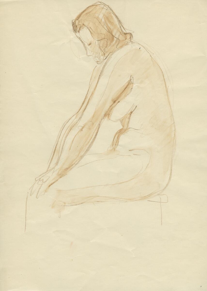 Skisser till nakenstudier i blyerts, akvarell och bläck.