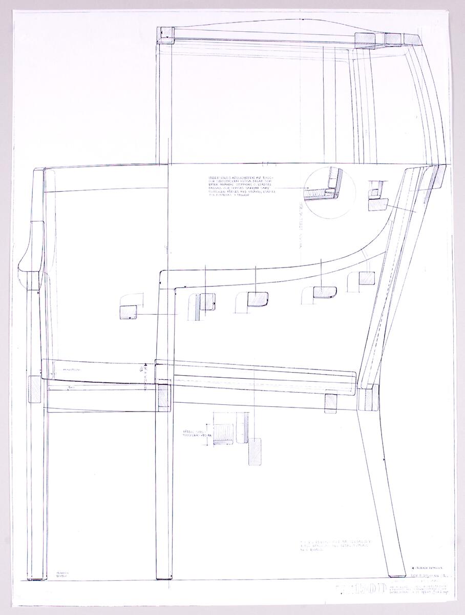 Kopior av ritningar till olika möbler. I mappen finns rintningskopior till KS 253, 162, 151 C, 150 D, 153 D (Kaiser), 151-2, Rotunda, Kangaroo II, samt stol för ICA-restauranger, Stockholm.