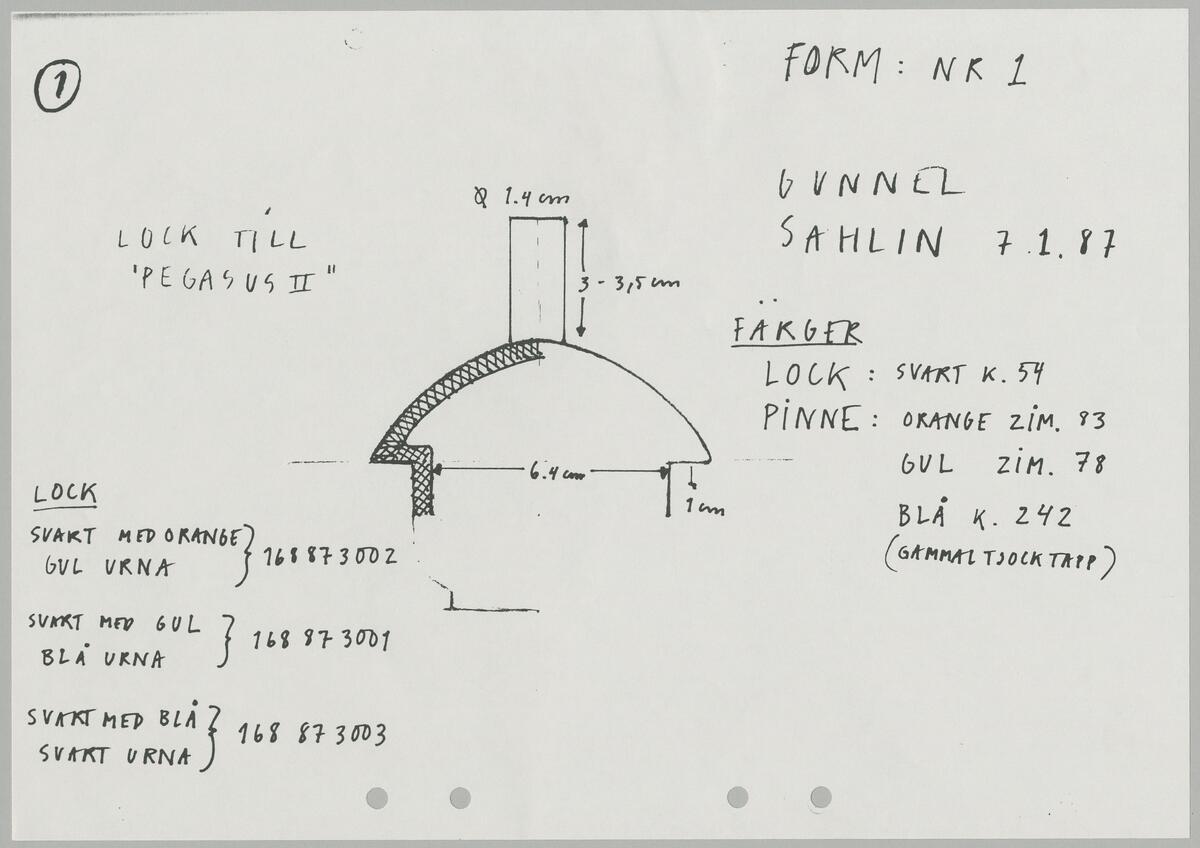 Skiss till  lock. Färg och tillverkningsnoteringar finns på skissen som är en kopia.
