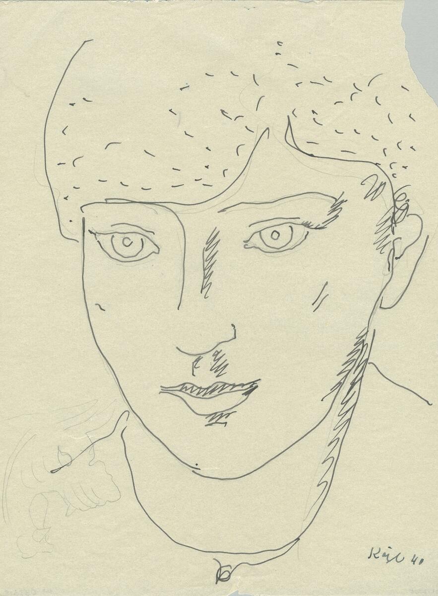 Bilder i blyerts och tusch av barn, kvinnor och män i blyerts och tusch, akvarell.