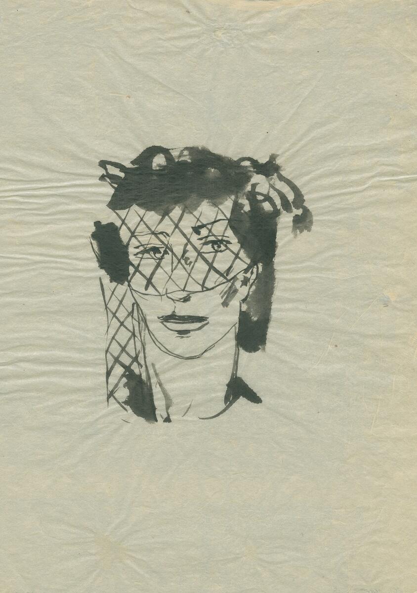 Bilder i blyerts och tusch av barn, kvinnor och män i blyerts och tusch, akvarell.