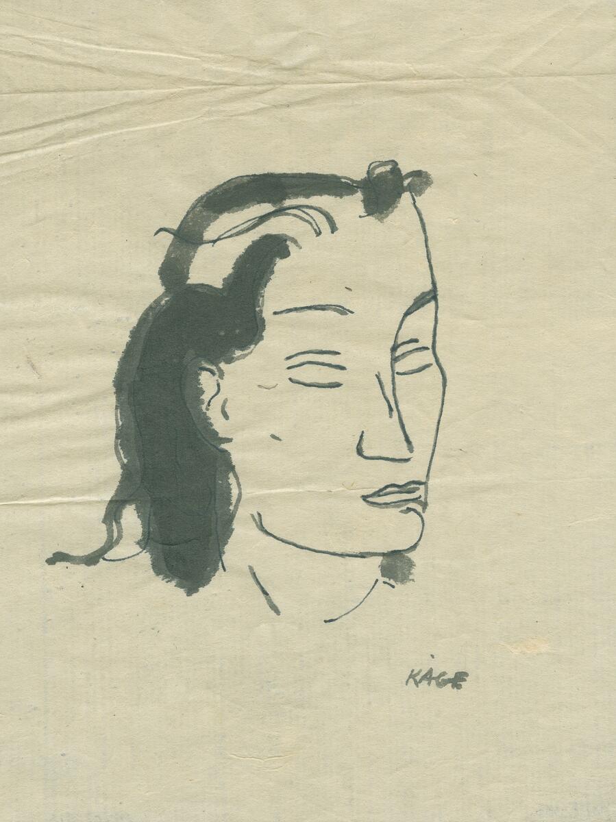 Bilder i blyerts och tusch av barn, kvinnor och män i blyerts och tusch, akvarell.