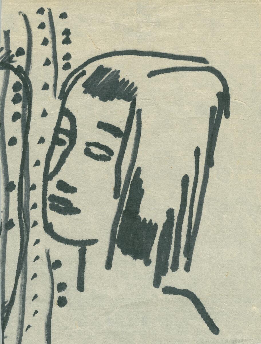 Bilder i blyerts och tusch av barn, kvinnor och män i blyerts och tusch, akvarell.