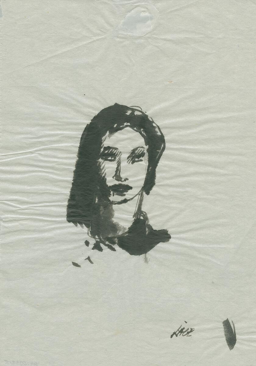 Bilder i blyerts och tusch av barn, kvinnor och män i blyerts och tusch, akvarell.