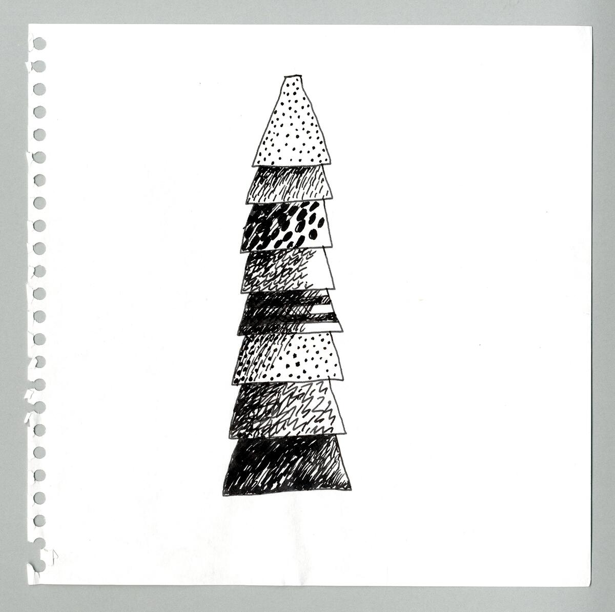 Skisser på olika vulkaner bland annat staplade på varandra samt i en så kallad vulkanlåda.