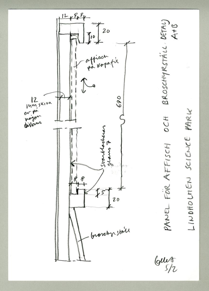 Skisser på olika broschyr- samt affischställ