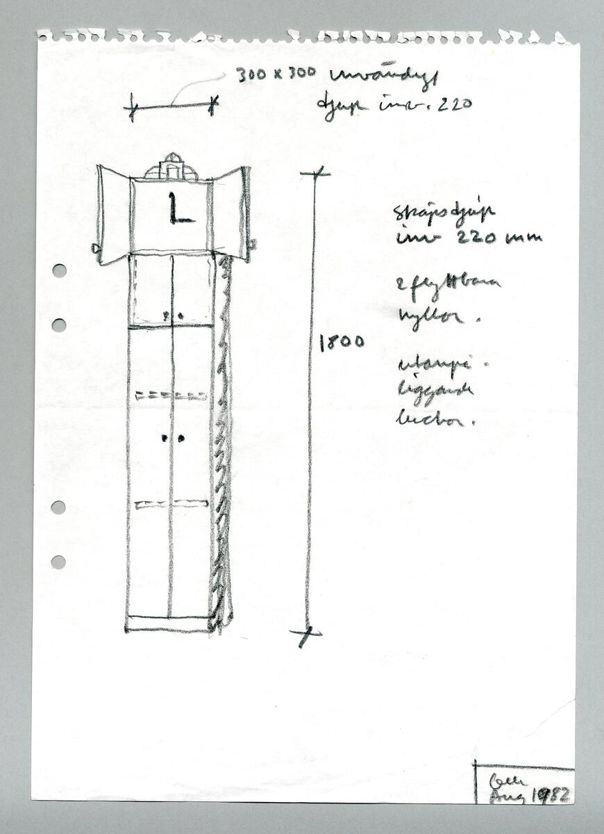 Skisser på olika avlånga klockskåp