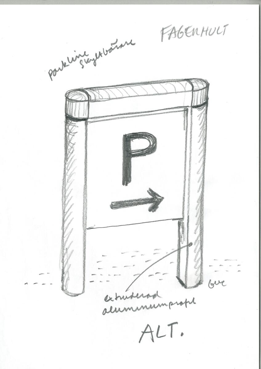 skisser på Parkline Skyltbärare för Fagerhult, två olika modeller.