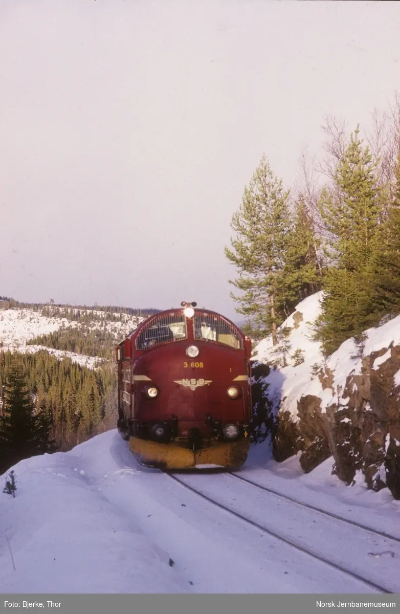 Diesellokomotiv Di 3 608 med tog 281 Oslo-Fagernes ved Tonsåsen