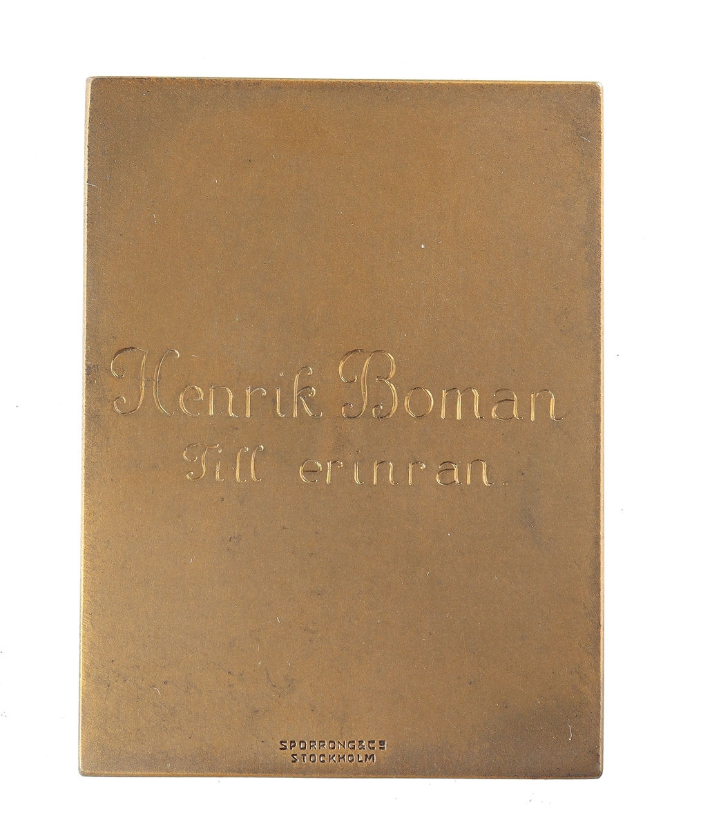 Plakett till Henrik Boman, Strömvallen Gefle 3 Juni 1923.