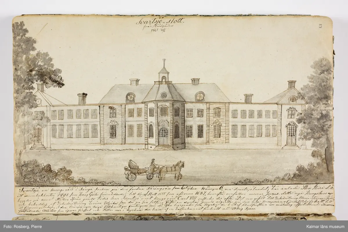 KLM 39585:7. Skissbok. 7:e boken. Folioformat, skinnrygg och skinnhörn. Ett flertal skisser inklistrade, lösa blad inlagda: ett notisblad med familjeanteckningar, en liten akvarell, en avskuren kant av akvarell (som i övrigt är infäst i boken).