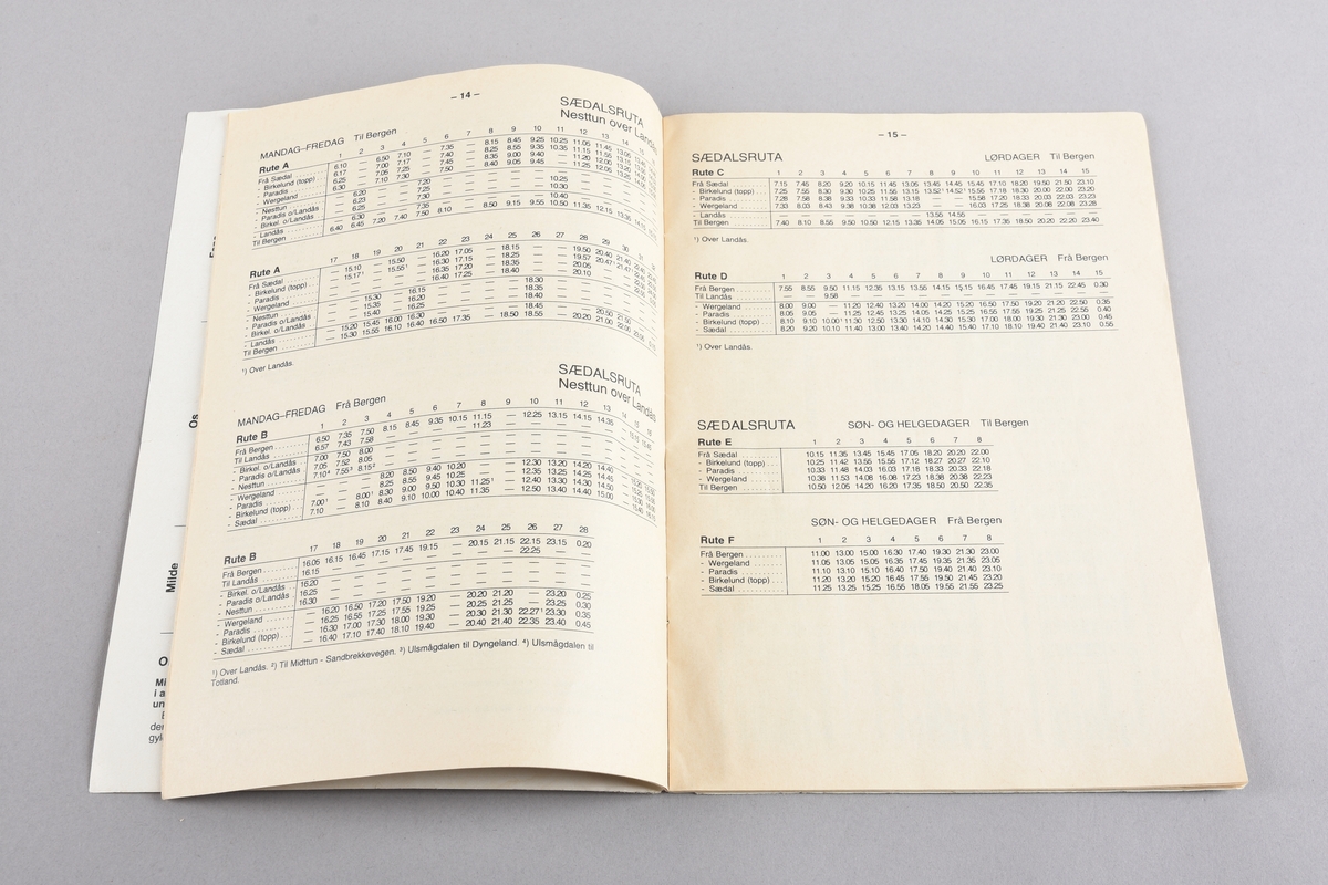 Papirhefte med rutetabellar for bussane til Bilruta Fana - Os - Milde L/L for 1981, gjeldande frå 22. juni same år. Trykt på papir med kart på baksida av omslaget og tekst med fargefoto frå Nesttun på framsida.