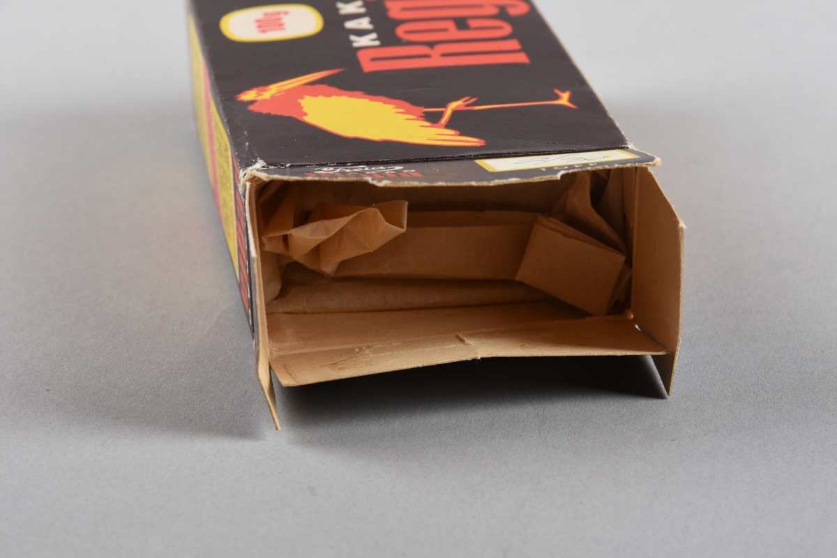 Stork i gult og raudt. Tekst.