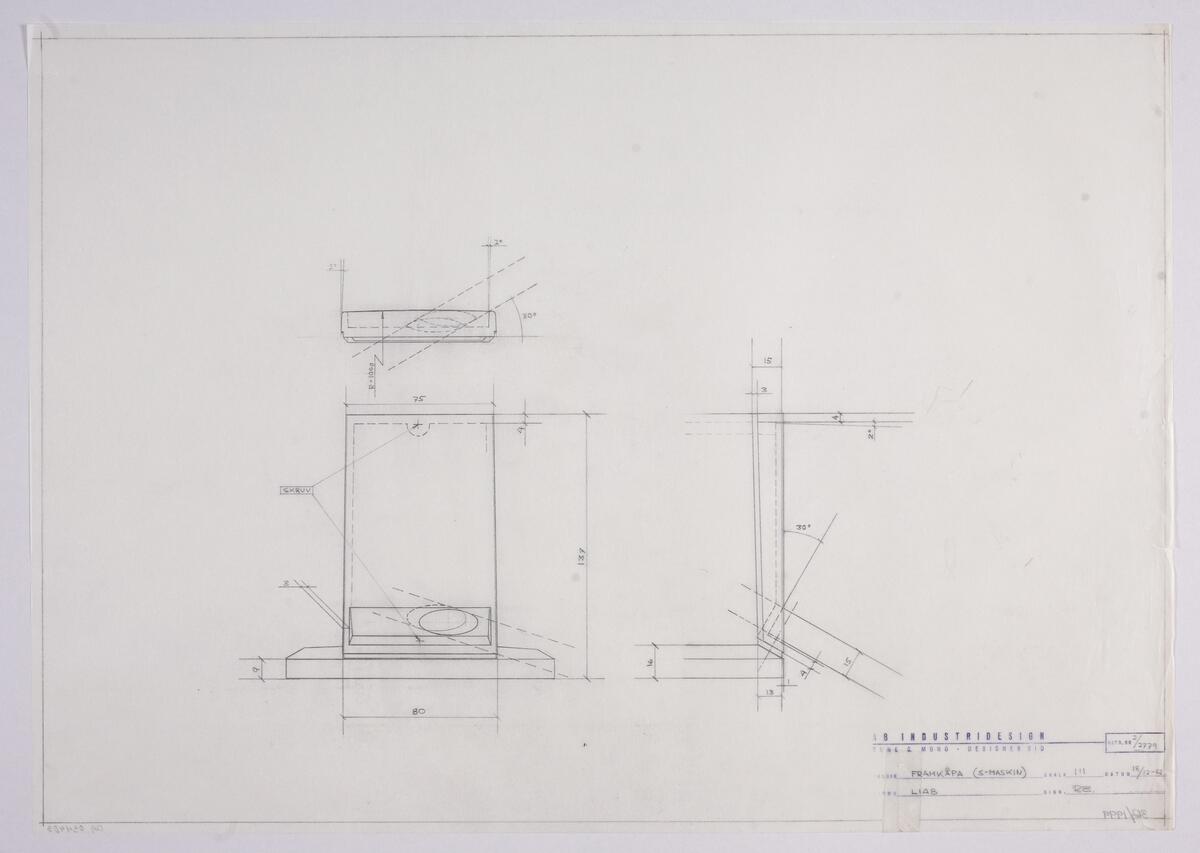 Ritningar till layout LIAB Rotonet, brödrost, manöverpanel, sladdvinda, inställningsanordning TV, dammkollektor, torkställning, med förklaringar och måttangivelser