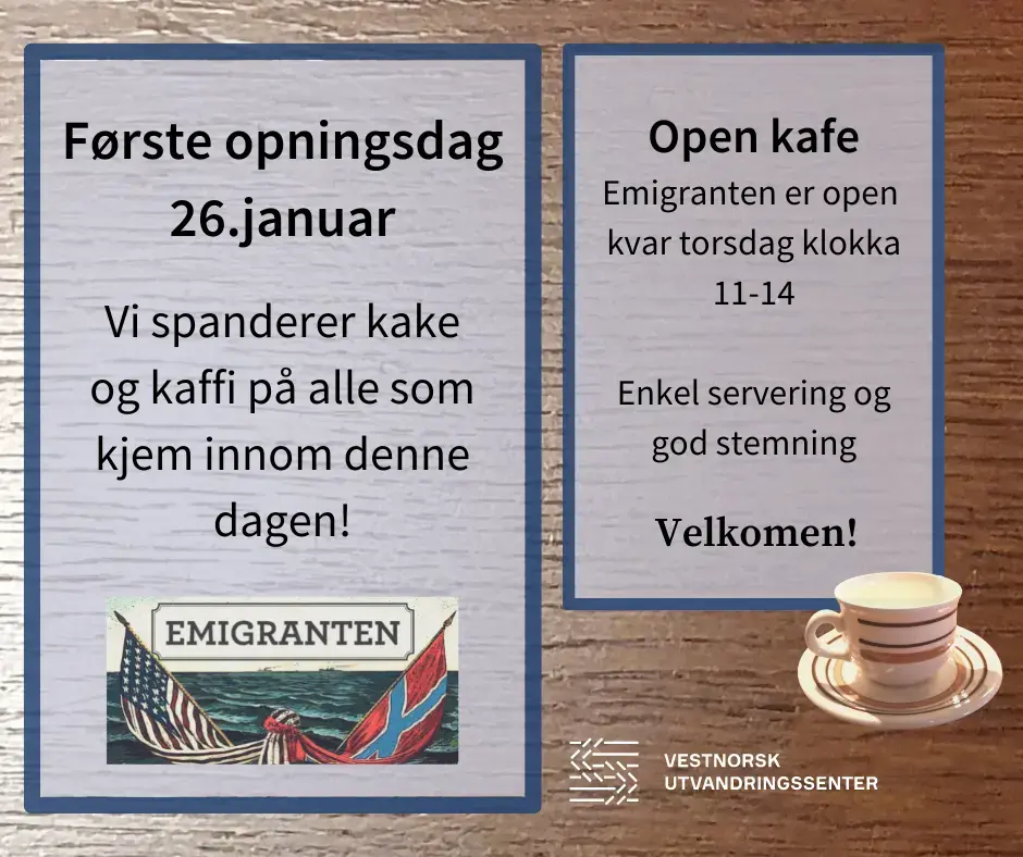 Plakat opningsdag Kafe Emigranten, 