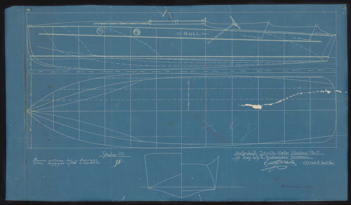 profil, plan med linjer och spantruta