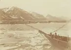 Fotografi från expedition till Spetsbergen. Motiv av skepp på istäckt hav nära vad som troligen är Sveagruvan.