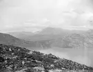 Fotografi från Grönland. Vy över bergslandskap och hav.