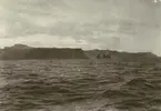 Fotografi från Albin Ahrenbergs resa till Grönland 1929. Vy över hav och berg på Islands sydkust.