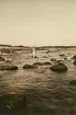 Fotografi från Albin Ahrenbergs resa till Grönland 1929. Motiv av man på havsstrand.