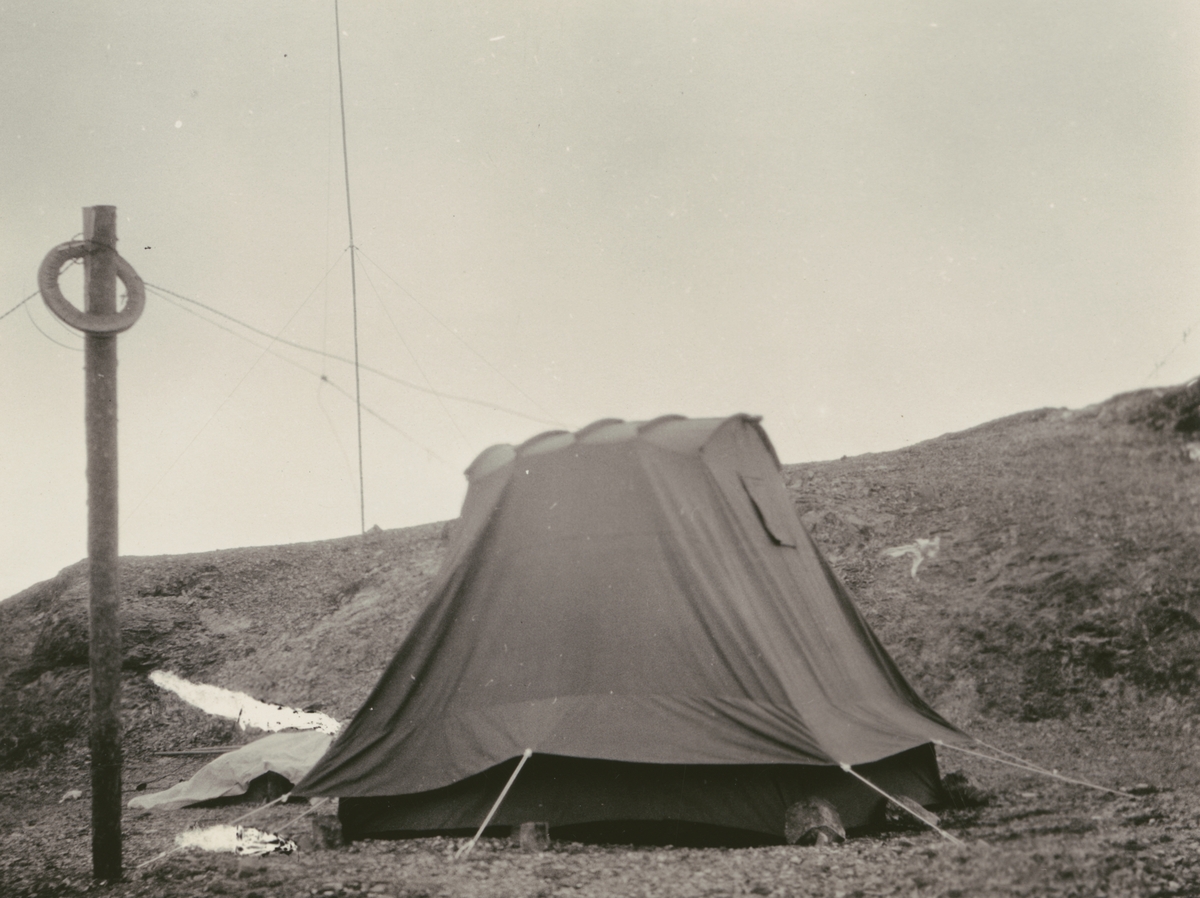 Fotografi från Ahlmannexpeditionen 1931. Motiv av tält vid basstationen "Sveanor".