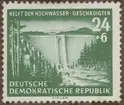 Frimärke ur Gösta Bodmans filatelistiska motivsamling, påbörjad 1950. Frimärke från Öst Tyskland, 1954. Motiv av Stor Tysk Kraftdamm 