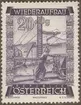 Frimärke ur Gösta Bodmans filatelistiska motivsamling, påbörjad 1950. Frimärke från Österrike, 1948. Motiv av Österrikiskt dammbyggande vid Vermuntsjön 