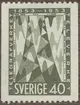 Frimärke ur Gösta Bodmans filatelistiska motivsamling, påbörjad 1950. Frimärke från Sverige, 1953. Motiv av Symbol för radio 