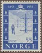 Frimärke ur Gösta Bodmans filatelistiska motivsamling, påbörjad 1950. Frimärke från Norge, 1955. Motiv av Snöhinder vid telegrafledning 