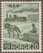 Frimärke ur Gösta Bodmans filatelistiska motivsamling, påbörjad 1950. Frimärke från Norge, 1954. Motiv av Hästskjuts i Norge 1854 