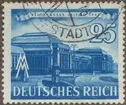 Frimärke ur Gösta Bodmans filatelistiska motivsamling, påbörjad 1950. Frimärke från Tyskland, 1941. Motiv av Huvudjärnvägsstationen i Leipzig 