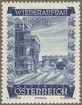Frimärke ur Gösta Bodmans filatelistiska motivsamling, påbörjad 1950. Frimärke från Österrike, 1948. Motiv av Ställverk vid Wiens Syd-bangård år 1948.