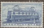 Frimärken ur Gösta Bodmans filatelistiska motivsamling, påbörjad 1950.  Frimärke frånTscheckoslovakiet, 1956. Motiv av Elektriska Lokomotivet 